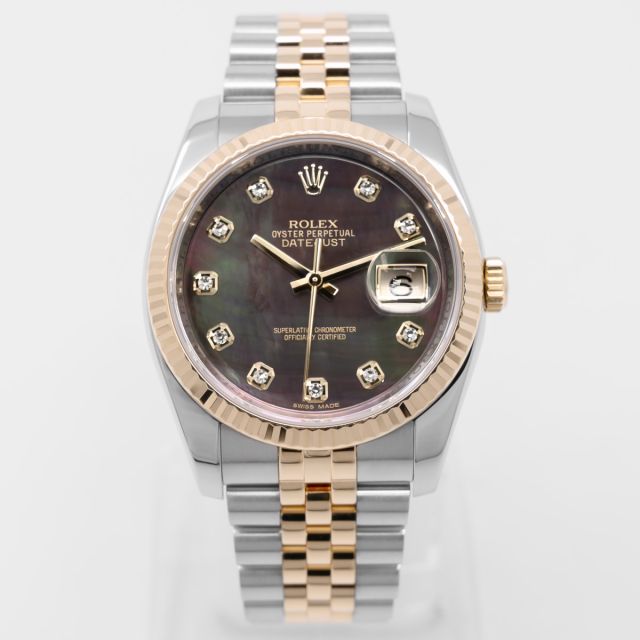 Rolex Datejust 36 116233, Steel & Yellow Gold, Black Mother of Pearl Diamond Dial, Jubilee Bracelet