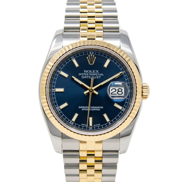 Rolex Datejust 36 116233 Wristwatch, Jubilee Bracelet, Blue Index Dial, Fluted Bezel