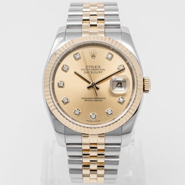 Rolex Datejust 36 116233 Wristwatch, Champagne Diamond, Jubilee Bracelet, Fluted Bezel