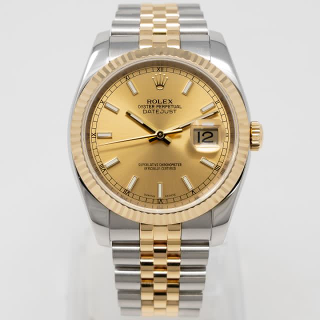 Rolex Datejust 36 116233 Wristwatch - Champagne Dial, Jubilee Bracelet, Fluted Bezel