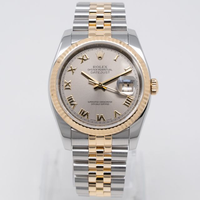 Rolex Datejust 36 116233 Wristwatch, Jubilee Bracelet, Steel Roman Dial, Fluted Bezel