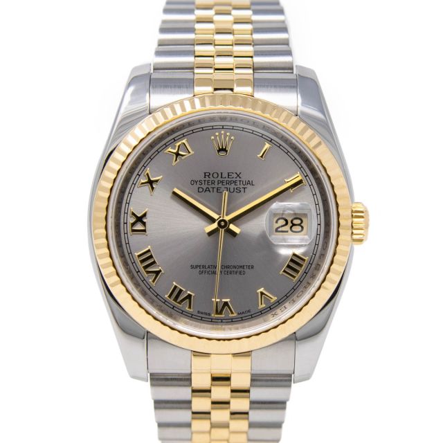 Rolex Datejust 36 116233 Wristwatch, Jubilee Bracelet, Steel Roman Dial, Fluted Bezel