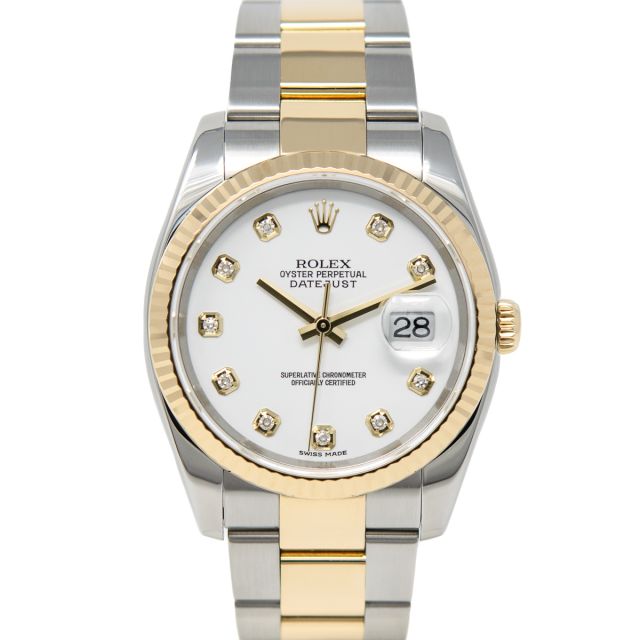 Rolex Datejust 36 116233 Wristwatch, White Diamond Dial, Oyster Bracelet, Fluted Bezel