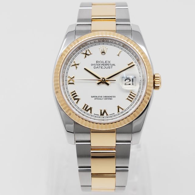 Rolex Datejust 36 116233, Steel & Yellow Gold, White Roman Dial, Oyster Bracelet, Watch Only