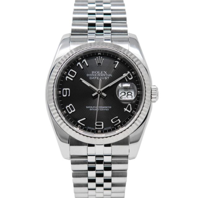 Rolex Men's Datejust 36 116234 Wristwatch, Jubilee Bracelet, Black Concentric Arabic Dial, Fluted Bezel