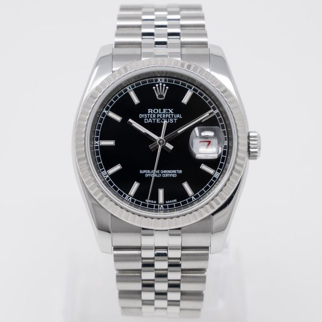 Rolex Datejust 36 116234 Wristwatch, Black Index, Jubilee Bracelet, Fluted Bezel