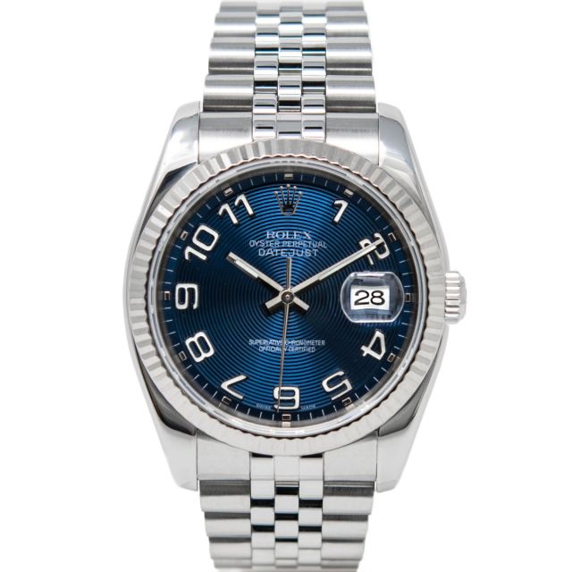 Rolex Men's Datejust 36 116234 Wristwatch, Jubilee Bracelet, Blue Concentric Arabic Dial, Fluted Bezel