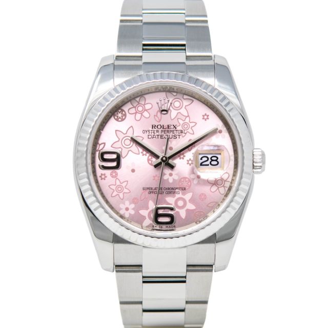 Rolex Women's Datejust 36 116234 Wristwatch, Oyster Bracelet, Pink Floral Dial, Fluted Bezel 