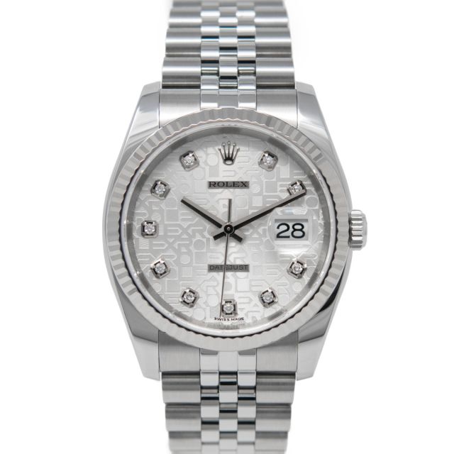 Rolex Datejust 36 116234 Wristwatch, Jubilee Bracelet, Silver Jubilee Diamond Dial, Fluted Bezel