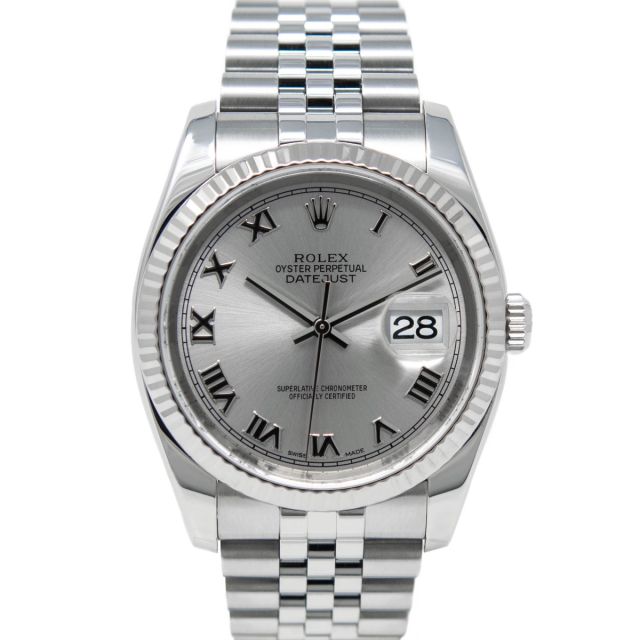 Rolex Men's Datejust 36 116234 Wristwatch, Jubilee Bracelet, Rhodium Roman Dial, Fluted Bezel