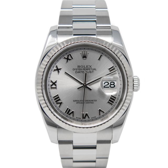 Rolex Men's Datejust 36 116234 Wristwatch, Oyster Bracelet, Rhodium Roman Dial, Fluted Bezel