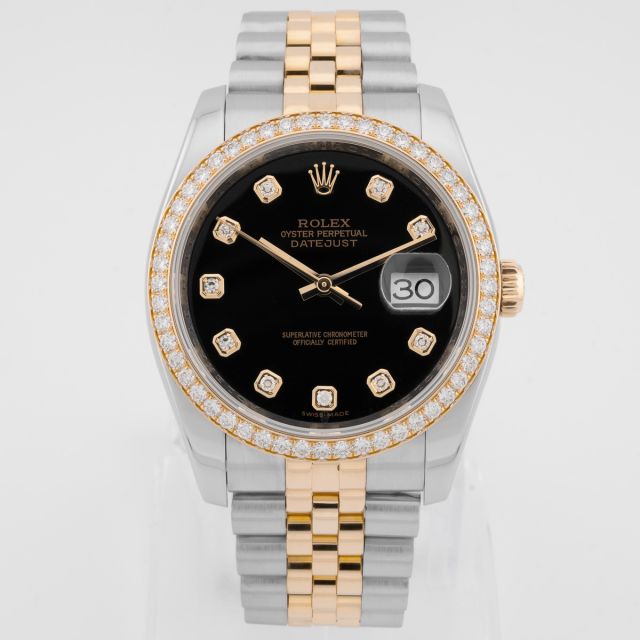 Rolex Datejust 36 116243, Steel & Yellow Gold, Black Diamond Dial, Jubilee Bracelet