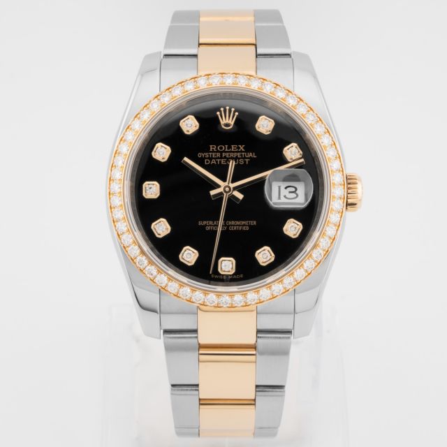 Rolex Datejust 36 116243, Steel & Gold, Black Diamond Dial, Oyster Bracelet
