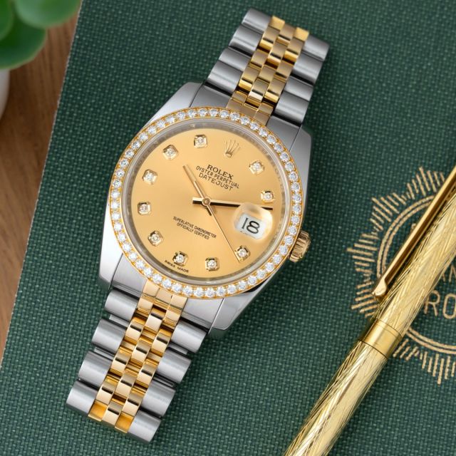 Rolex Datejust 36, 116243, Steel & Gold, Champagne Diamond Dial, Jubilee Bracelet, (Renewed)