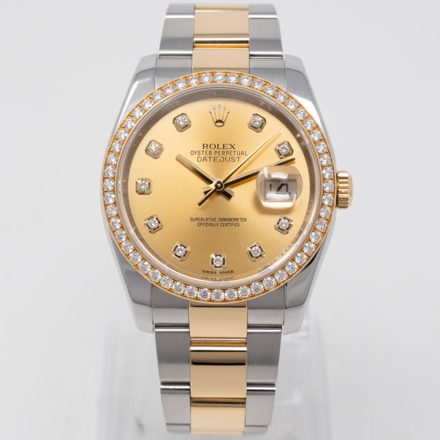 Rolex Datejust 36 116243, Steel & Gold, Champagne Diamond, Oyster Bracelet