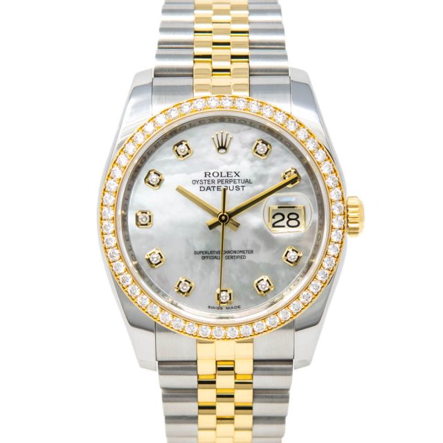 Rolex Datejust 36, Mother of Pearl Diamond Face, Steel & Gold, 116243