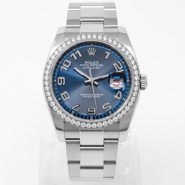 Rolex Datejust 36 116244, Steel & White Gold, Blue Concentric Arabic Dial, Oyster Bracelet, Box & Papers