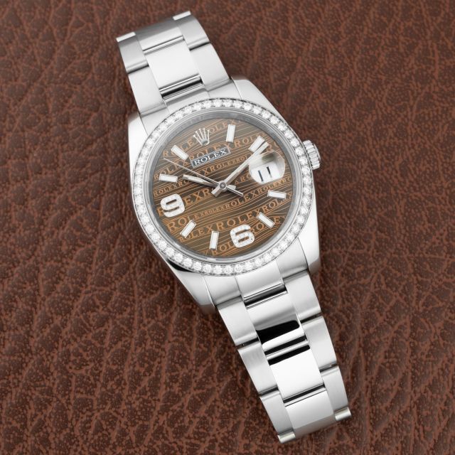 Rolex Datejust 36, 116244, Steel & White Gold, Bronze Waves Arabic Dial, Diamond Bezel, Oyster Bracelet, Renewed