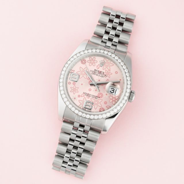 Rolex Datejust 36, 116244, Steel & White Gold, Diamond Bezel, Pink Floral Dial, Jubilee Bracelet, Renewed