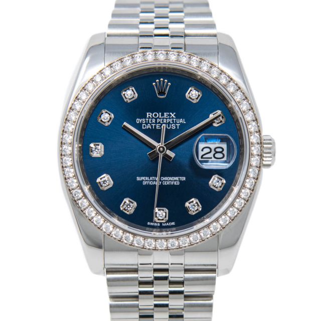 Rolex Datejust 36, Blue Diamond Face, Diamond Bezel, Steel & White Gold, 116244