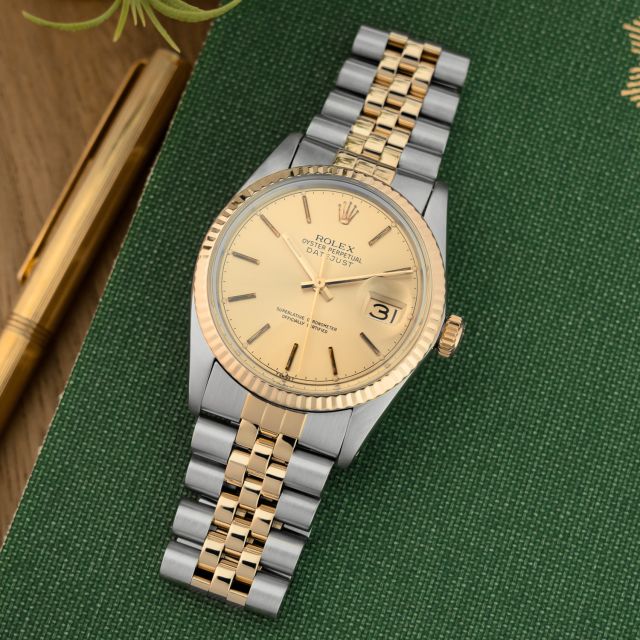 Rolex Datejust 36 16013 Wristwatch, Jubilee Bracelet, Champagne Index Dial, Fluted Bezel