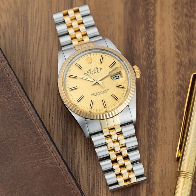 Rolex Datejust 36 16013 Wristwatch, Steel & Gold, Champagne Linen Dial, Jubilee Bracelet, Box Only, Renewed