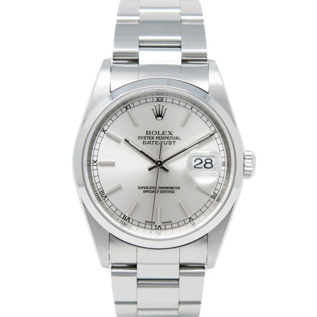 Rolex Men's Datejust 36 16200 Wristwatch, Oyster Bracelet, Silver Index Dial, Smooth Bezel