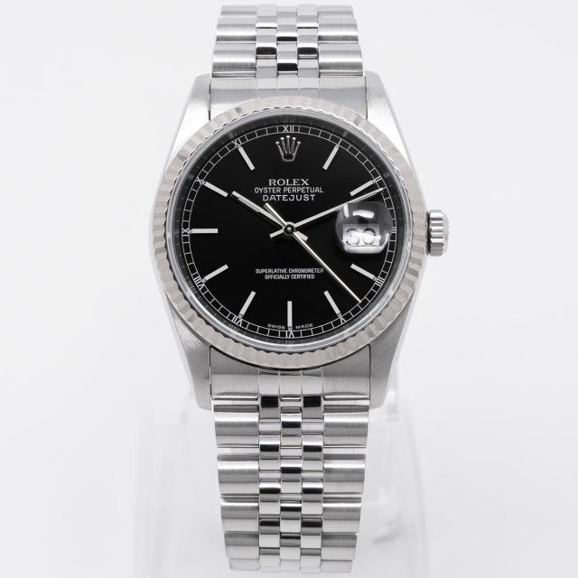 Rolex Datejust 36 16234 Wristwatch, Steel & White Gold, Black Dial, Jubilee Bracelet, Watch Only