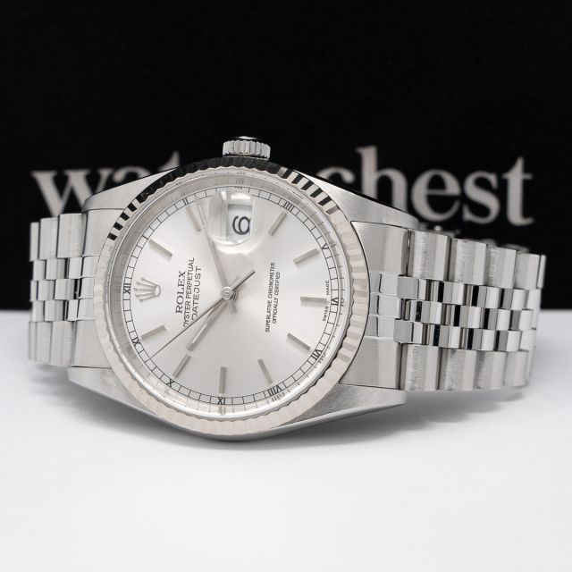 Rolex Datejust 36 16234 Wristwatch - Silver Dial, Jubilee Bracelet, Fluted Bezel