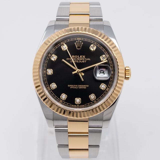 Rolex Datejust 41 126333, Steel & Yellow Gold, Bright Black Diamond Dial, Oyster Bracelet, Box & Papers