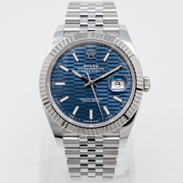 Buy Genuine Used Rolex Datejust 41 126334 Watch Bright Blue Fluted Motif Dial SKU 6610