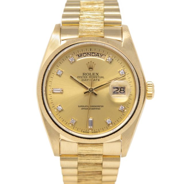 Rolex Day-Date 18078 Wristwatch, President Bark Bracelet, Champagne Diamond Dial, Bark Bezel