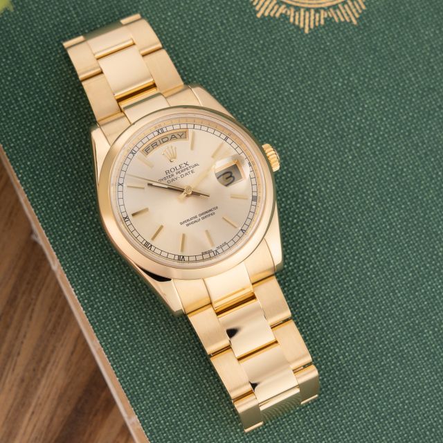 Rolex Day-Date 36, 118208, Yellow Gold, Champagne Dial, Oyster Bracelet, Renewed
