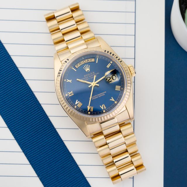 Rolex Day-Date 36 18038, Blue Roman Dial, President Bracelet