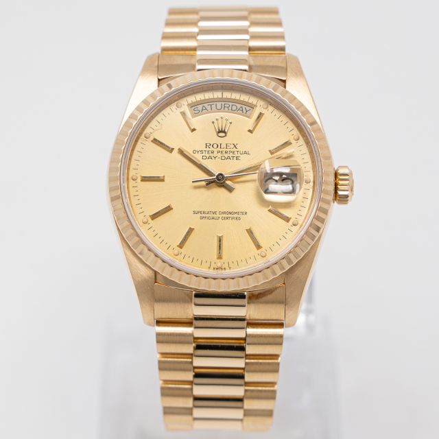 Rolex Day-Date 36 18038, Yellow Gold, Champagne Dial, President Bracelet, Rolex Service Card.