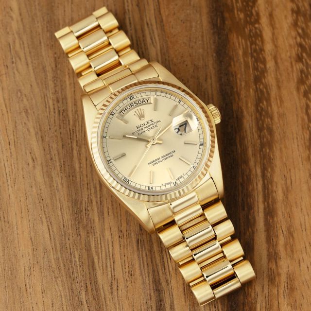 Rolex Day-Date 36, President Bracelet, Champagne Dial, Yellow Gold, 18038