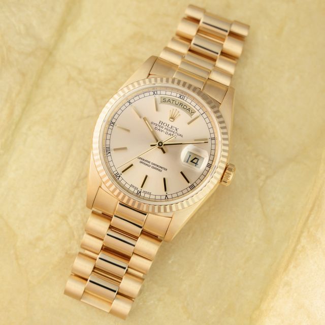 Rolex Day-Date 36 18238 Wristwatch, President Bracelet, Champagne Index Dial, Fluted Bezel 