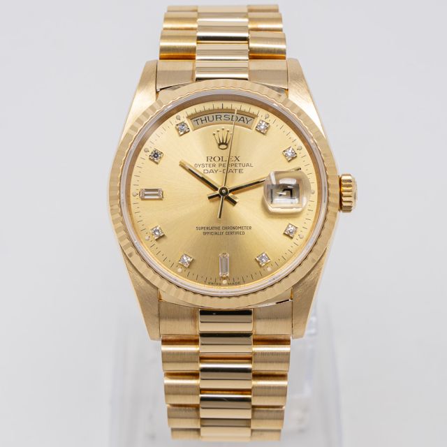 Rolex Day-Date 36 18238, Yellow Gold, President Bracelet, Champagne Diamond Dial, Box & Papers (Renewed)