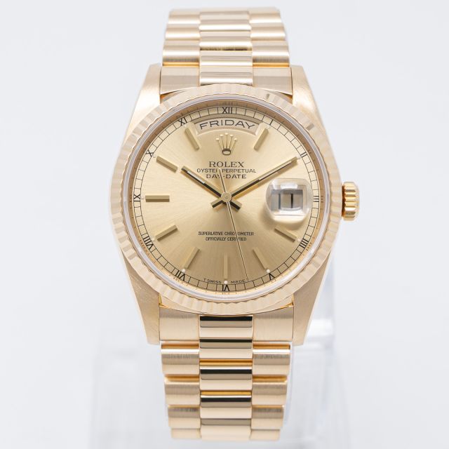 Rolex Day-Date 36 18238 Wristwatch, President Bracelet, Champagne Dial, Fluted Bezel