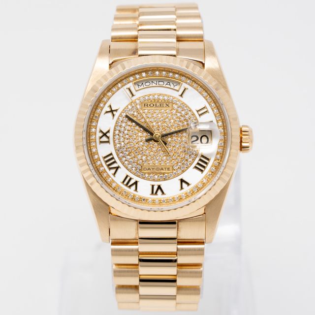 Rolex Day-Date 36 18238 Wristwatch, Carousel Dial, President Bracelet, Fluted Bezel