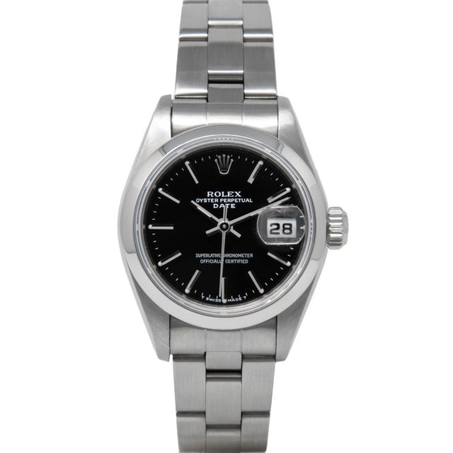 Rolex Date 69160 Wristwatch, Oyster Bracelet, Black Index Dial, Smooth Bezel