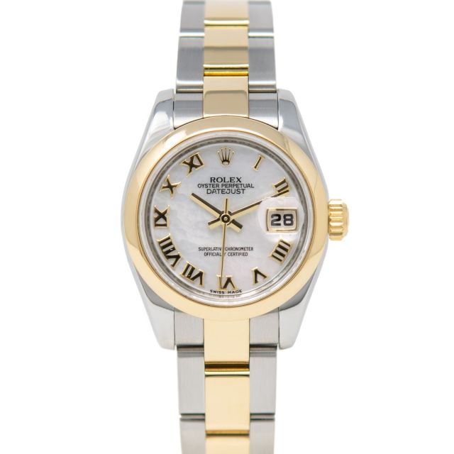 Rolex Lady-Datejust 179163 Wristwatch, Oyster Bracelet, Mother of Pearl Roman Dial, Smooth Bezel