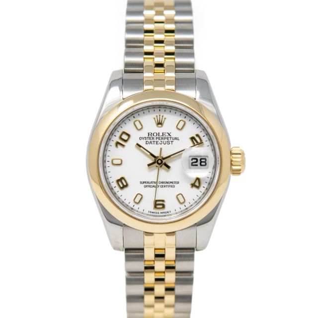 Rolex Lady-Datejust 179163 Wristwatch, Jubilee Bracelet, White Index/Arabic Dial, Smooth Bezel