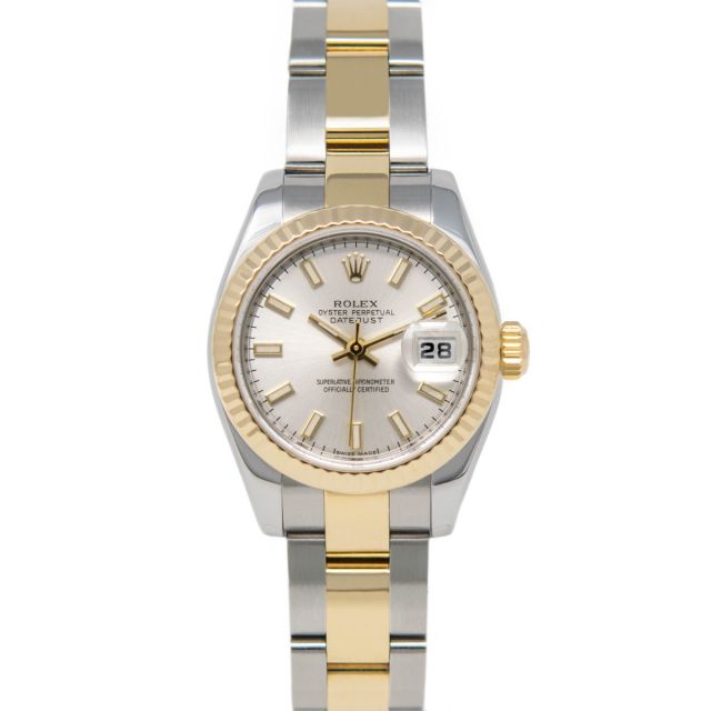 Rolex Lady-Datejust 179173 Wristwatch, Oyster Bracelet, Silver Index Dial, Fluted Bezel