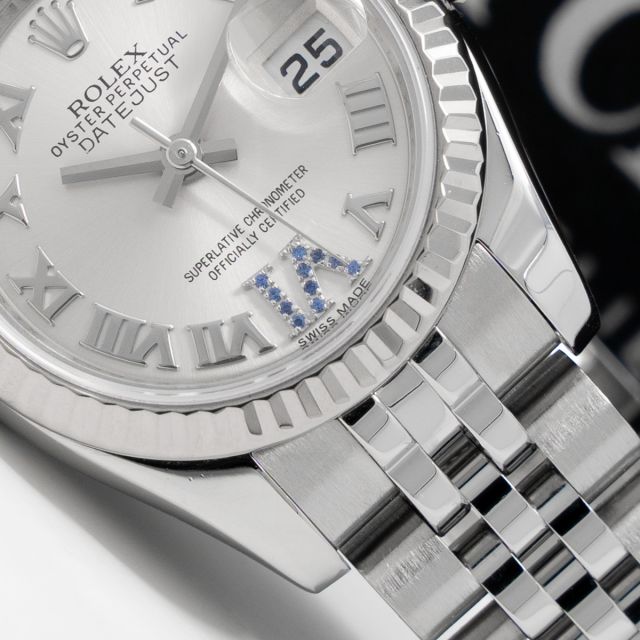Rolex Lady-Datejust 26 179174 Wristwatch, Silver Roman VI Sapphire Dial, Jubilee Bracelet, Fluted Bezel