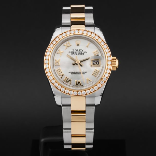 Rolex Lady-Datejust 26, 179383, Steel & Yellow Gold, Mother of Pearl Roman Dial, Oyster Bracelet, Renewed