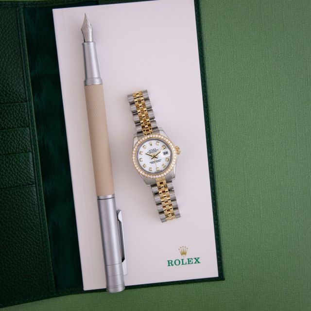 Rolex Lady-Datejust 179383 Wristwatch, Jubilee Bracelet, White Diamond Dial, Diamond Bezel