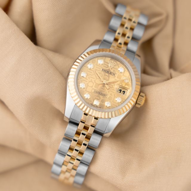 Rolex Lady-Datejust 26 179173, Steel & Gold, Champagne Jubilee Diamond Dial, Jubilee Bracelet