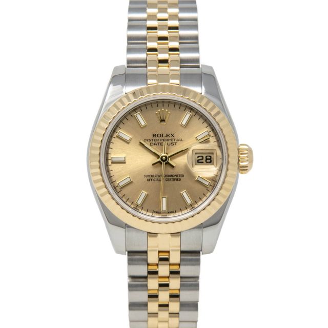 Rolex Lady-Datejust 179173 Wristwatch, Jubilee Bracelet, Champagne Index Dial, Fluted Bezel
