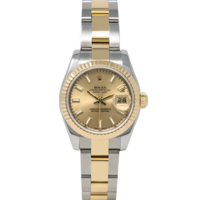 Rolex Lady-Datejust 179173 Wristwatch, Oyster Bracelet, Champagne Index Dial, Fluted Bezel
